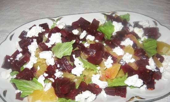 Salad with feta cheese, beetroot and orange