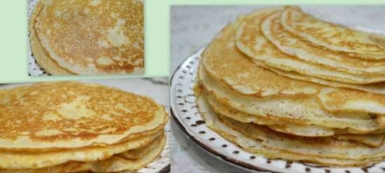 Mga milk pancake, mantikilya, sa kuwarta mula sa dating multigrain na kuwarta