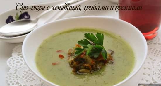 Sopa cremosa de lentejas, champiñones y brócoli (magro)