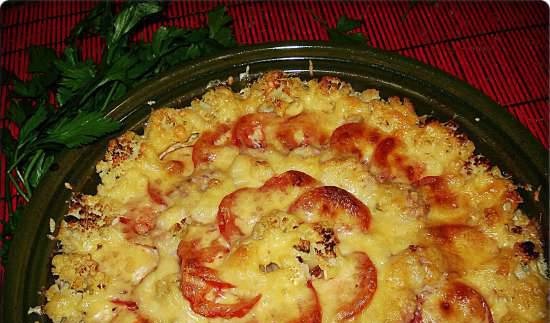 Cabbage casserole with chicken and rice