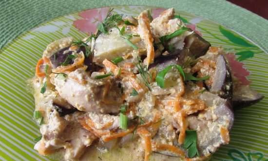 Cuixes de pollastre al forn amb albergínia en crema agra