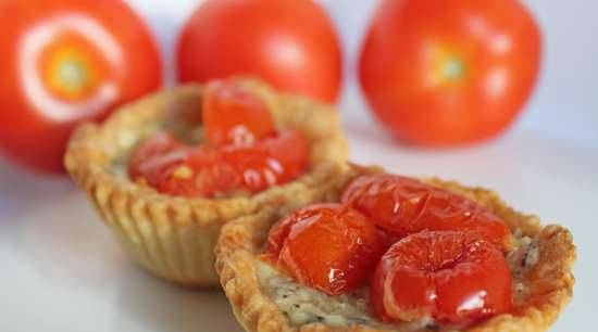 Taartjes met geitenkaas en gekonfijte tomaten