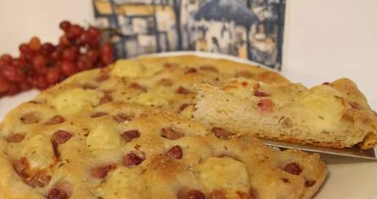 Focaccia με σταφύλια και μοτσαρέλα με υγρή μαγιά