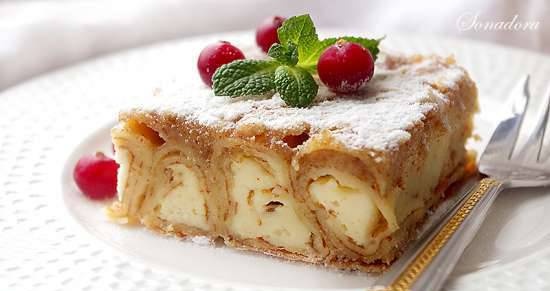 Clafoutis alle mandorle con frittelle e ricotta