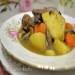 Roast with mushrooms, potatoes and turkey liver stewed in the oven