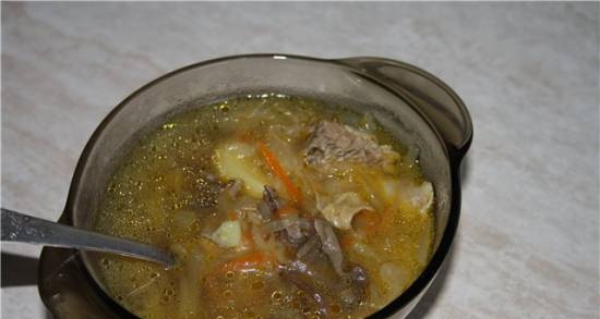 Sopa de repollo de carne con champiñones secos