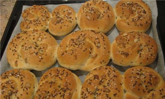 Sesame, flax and pumpkin pretzels