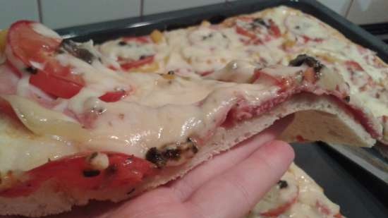 Pizza lievitata sottile su una grande