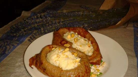 Banana pancakes with buckwheat flour and custard