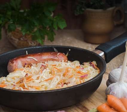 Schupfnudelpfanne Swabian - Homemade noodles with sauerkraut.