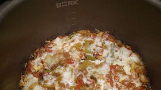 Zucchine al forno con formaggio, pomodori e porri nel multicooker Bork U700