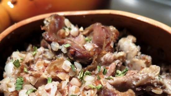 Pot of meat and vegetables with broth