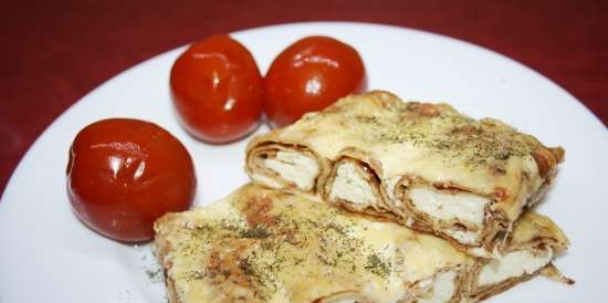 Buckwheat pancakes baked with cheese and cottage cheese