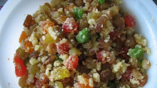 Alfombra navideña con frutas confitadas y almendras (Christstollen)