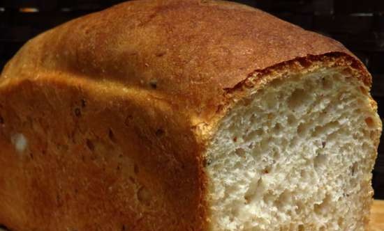 Pane di frumento con semi di lino su pasta vecchia e lievito liquido