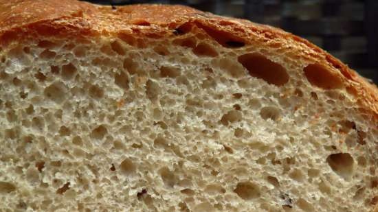 Pane di frumento con semi di lino su pasta vecchia e lievito liquido