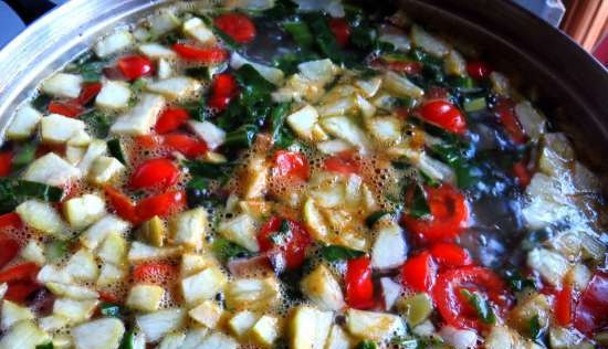 Country cabbage soup with sorrel and apple