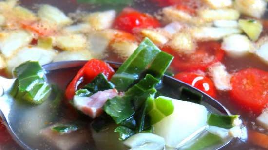 Country cabbage soup with sorrel and apple