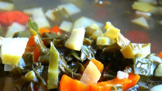 Country cabbage soup with sorrel and apple