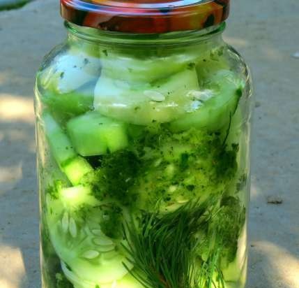 Coniferous cucumbers in apple-plum filling