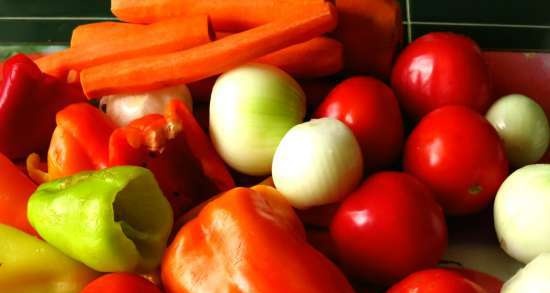 Preparación de verduras para sopa de repollo.