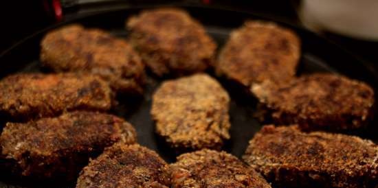 Chuletas de col magra con champiñones sobre harina de avena y linaza