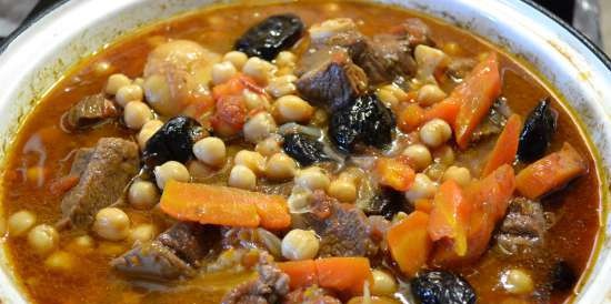 Tagine amb xai, cigrons i prunes prunes