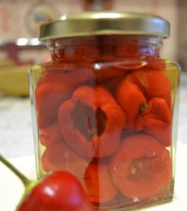 Gogoshary al peperone (ratunda), peperoncino piccante, preparato per ripieno con formaggio feta, formaggio feta