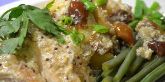 Chicken breast with creamy mustard sauce with honey agarics in Oursson pressure cooker