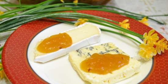 Apricot jam with caraway seeds as a flavoring addition to cheese