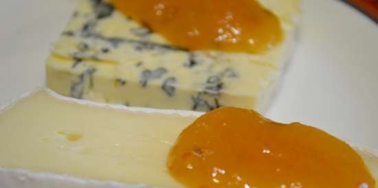 Apricot jam with caraway seeds as a flavoring addition to cheese