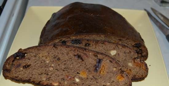 Brewed rye bread with dried fruits and nuts