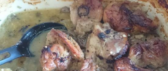 Chicken stewed with olives and capers