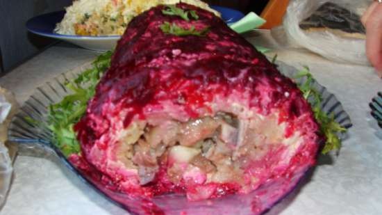 Herring salad in roll