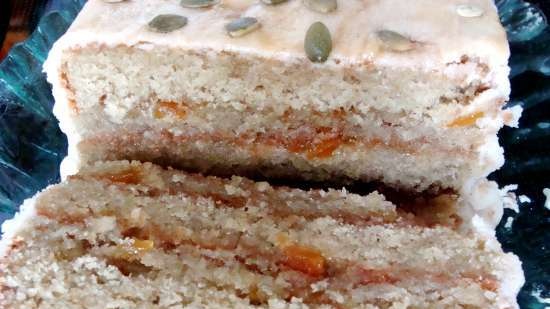 Pastel de pepitas de calabaza con mermelada de albaricoque (Kuerbiskern-Marillentorte)