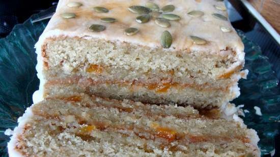 Pastel de pepitas de calabaza con mermelada de albaricoque (Kuerbiskern-Marillentorte)