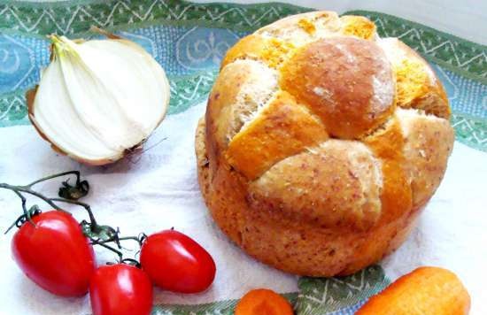 Brood Solnyshko (met uien, wortelen, tomaat, kaas)