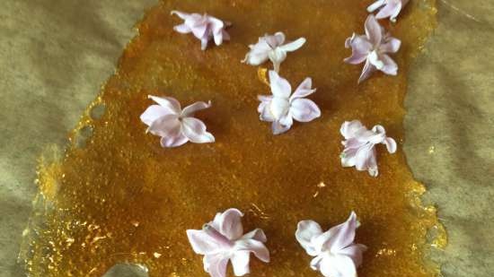 Helado de lila con caramelo de piruleta (de flores lilas)