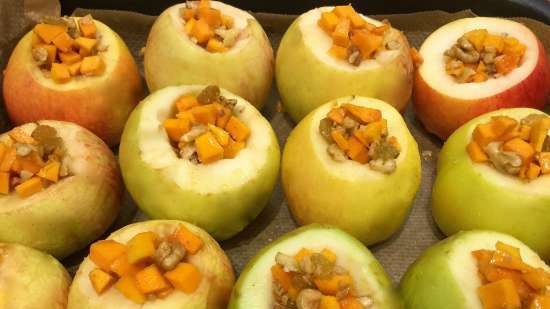 Manzanas al horno rellenas de calabaza, nueces, pasas, canela con relleno de miel cítrica