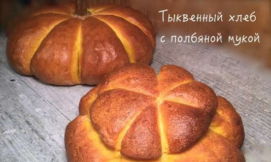 Pan de calabaza en forma de calabaza con harina de espelta, semillas de calabaza, aceite de calabaza y cúrcuma