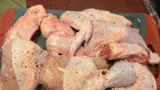 الدجاج في النبيذ مع العنب. Woihinkelche (Huhn in Wein)