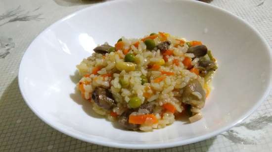 Risotto con cuori di pollo e verdure