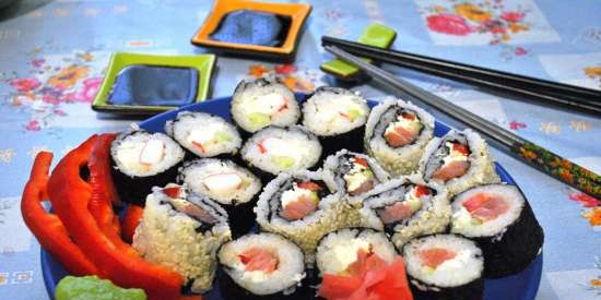 Rolls in Japanese style - with salmon and imitation of crab meat