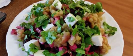 Ensalada de viento libre con lentejas, remolacha y menta