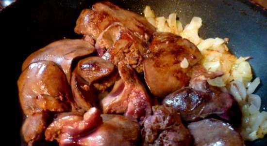 Chicken liver with baked plums and duchess potatoes