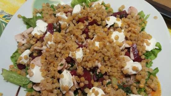 Insalata di vento gratis con lenticchie, barbabietole e menta