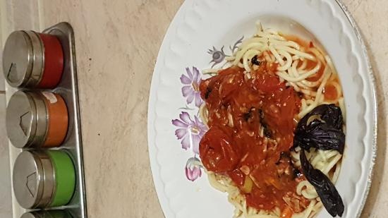 Spaghetti con pomodorini al forno (magri)