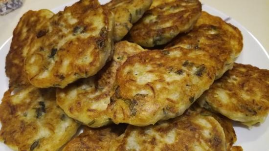 Frittelle di patate lievitate magre con cipolle verdi