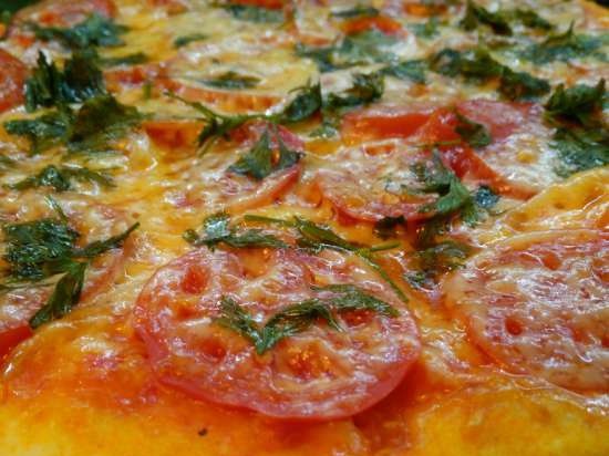 Pizza lievitata sottile su una grande