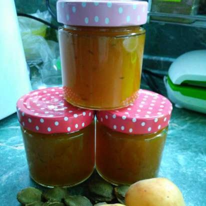 Apricot jam with caraway seeds as a flavoring addition to cheese